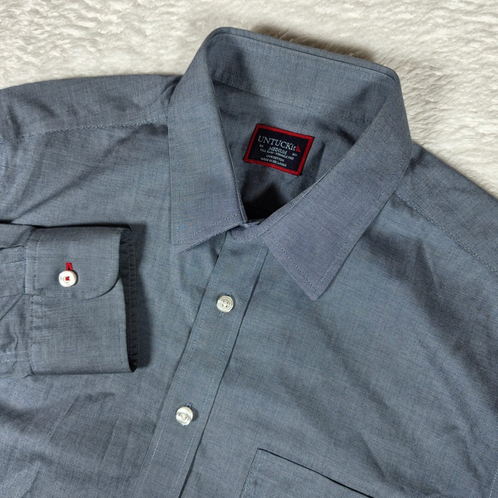 UNTUCKit Pio Cesare Mens M-tall Navy L/S Button Up Wrinkle Free Slim 35451